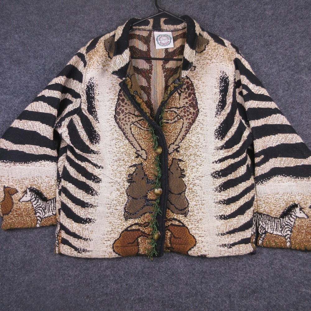 Sugar Street Weavers Sweater Womens S/M Multicolor Animal Beaded Cardigan Zebra